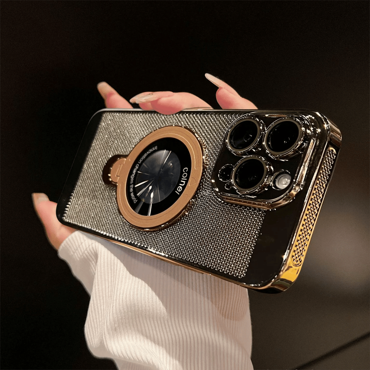 iPhone 17 Series Electroplated Heat Dissipation Phone Case with 360° Rotating Magnetic Bracket