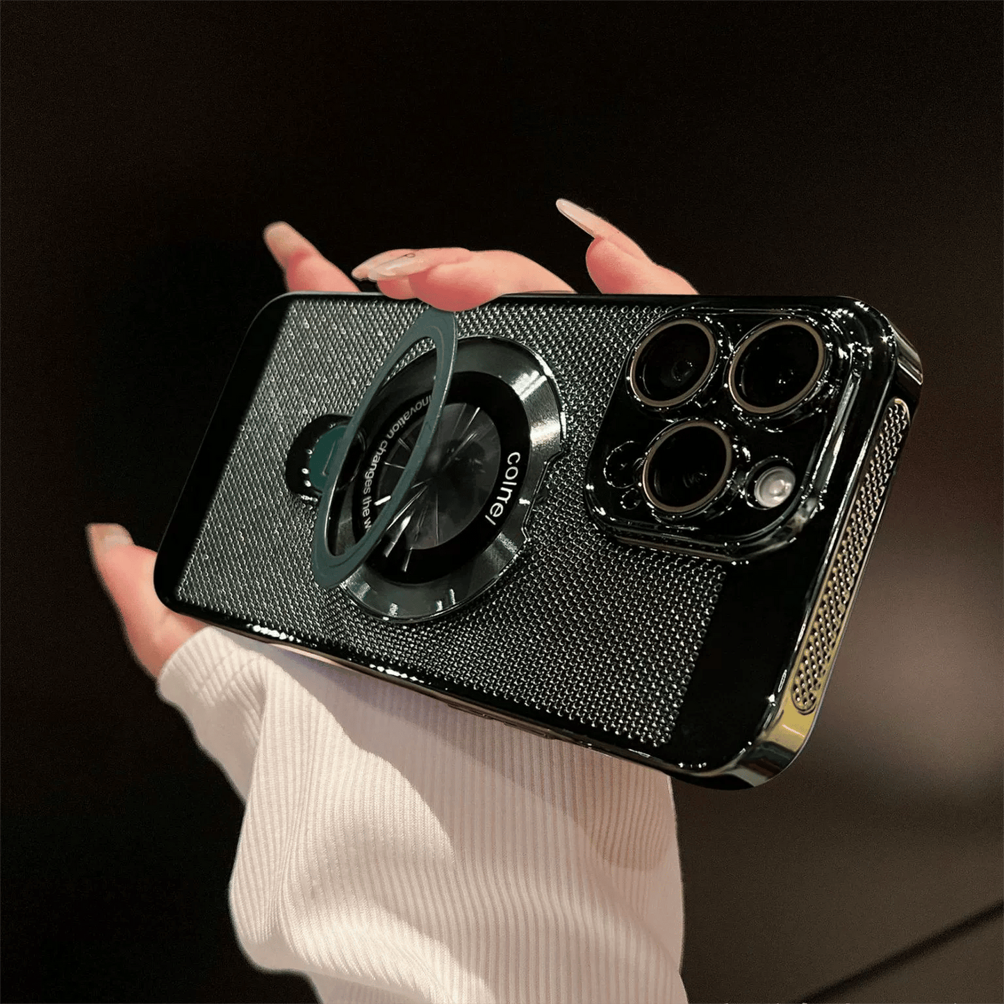 iPhone 17 Series Electroplated Heat Dissipation Phone Case with 360° Rotating Magnetic Bracket