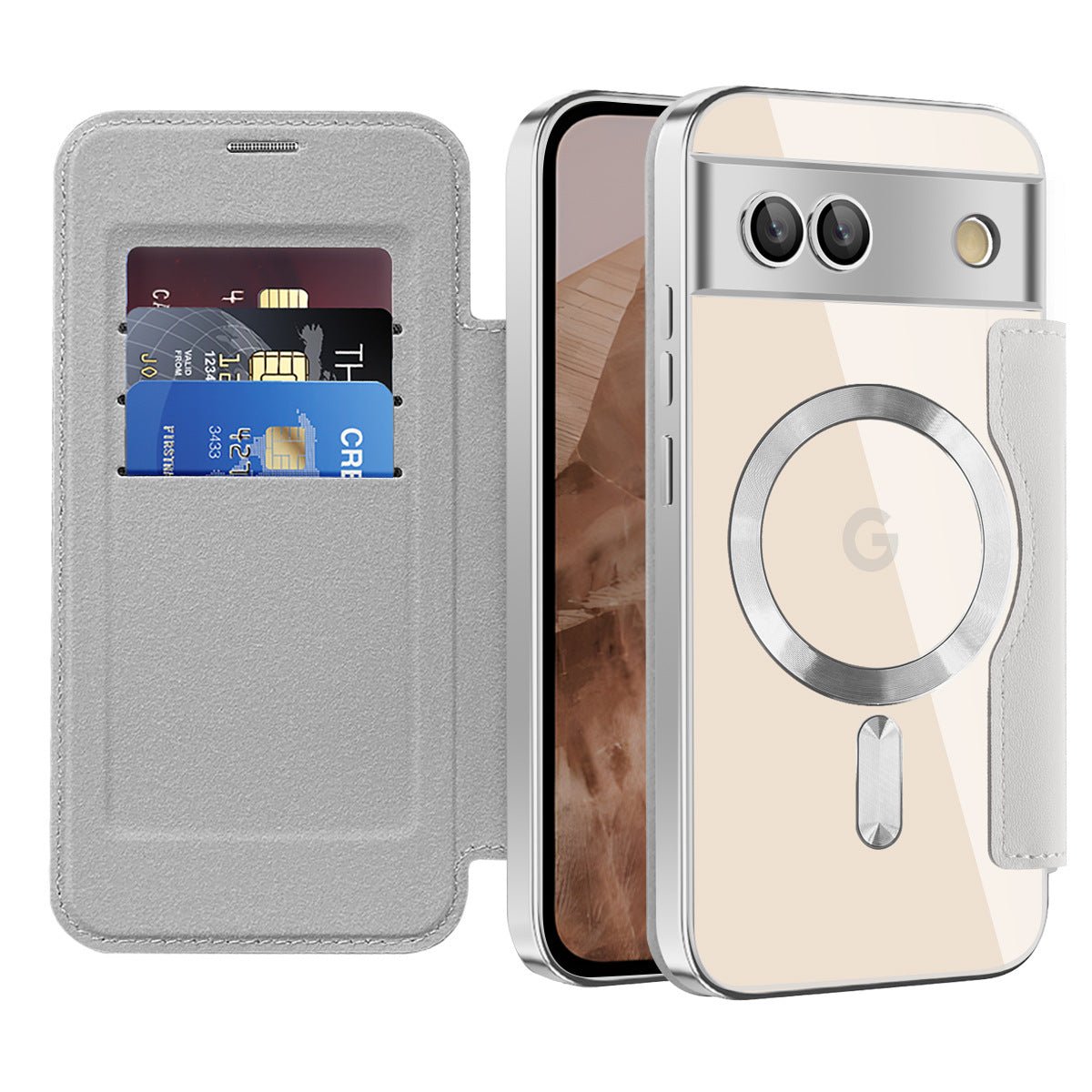Google MagSafe Series | Business Type Magnetic Charging Electroplated Flip Leather Case