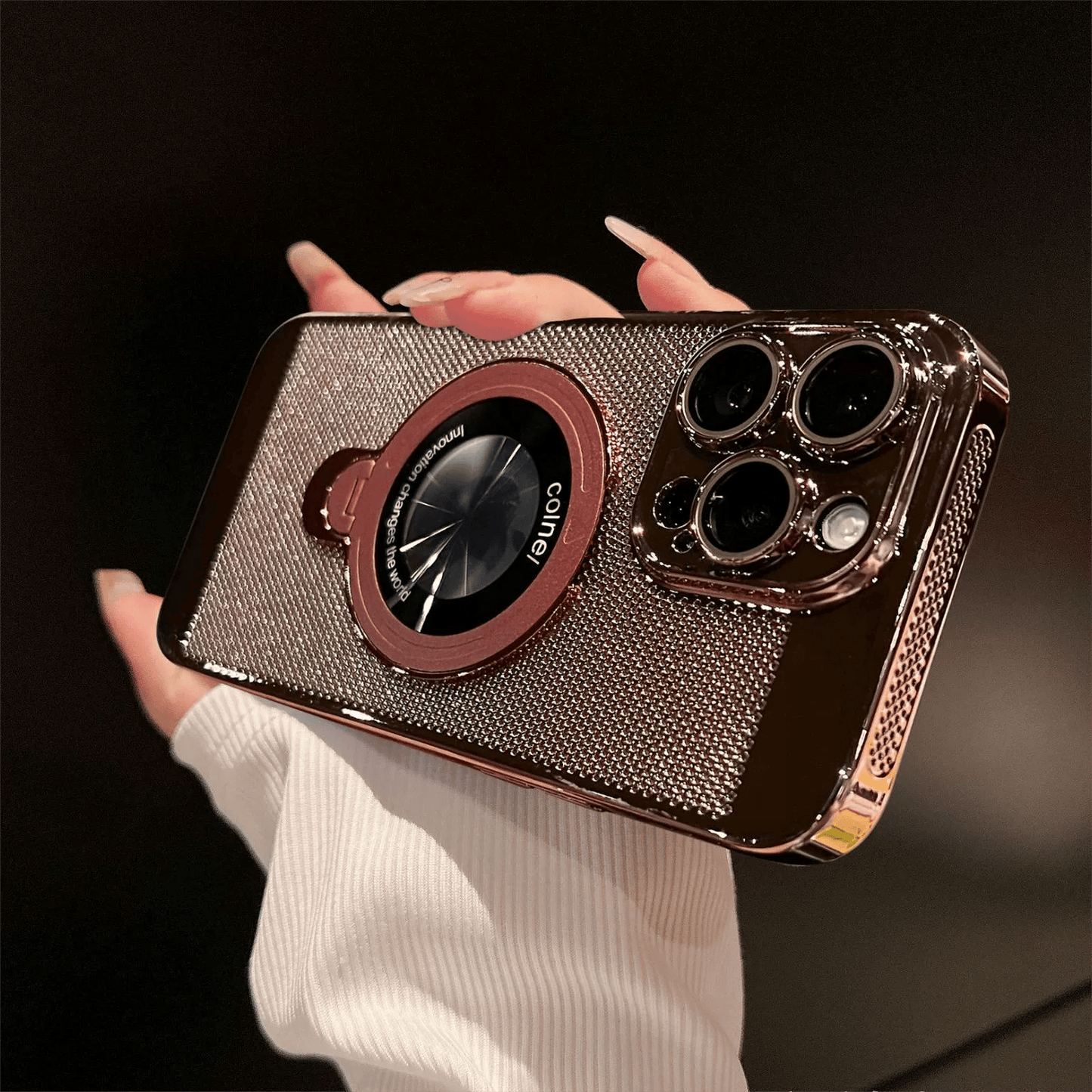 iPhone 17 Series Electroplated Heat Dissipation Phone Case with 360° Rotating Magnetic Bracket