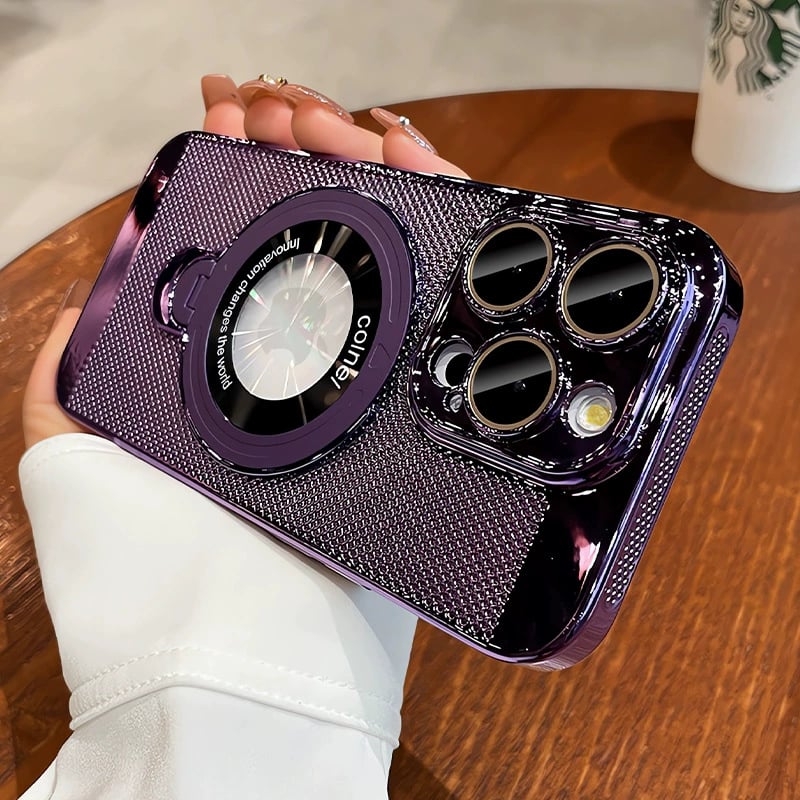 iPhone 17 Series Electroplated Heat Dissipation Phone Case with 360° Rotating Magnetic Bracket