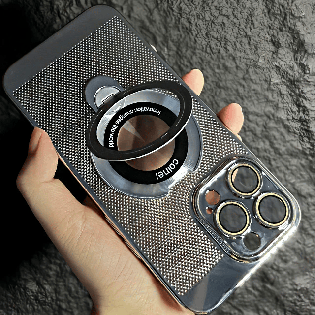 iPhone 17 Series Electroplated Heat Dissipation Phone Case with 360° Rotating Magnetic Bracket