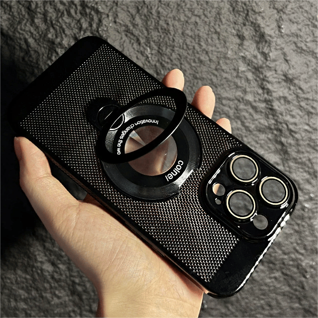 iPhone 17 Series Electroplated Heat Dissipation Phone Case with 360° Rotating Magnetic Bracket