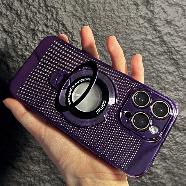iPhone 17 Series Electroplated Heat Dissipation Phone Case with 360° Rotating Magnetic Bracket