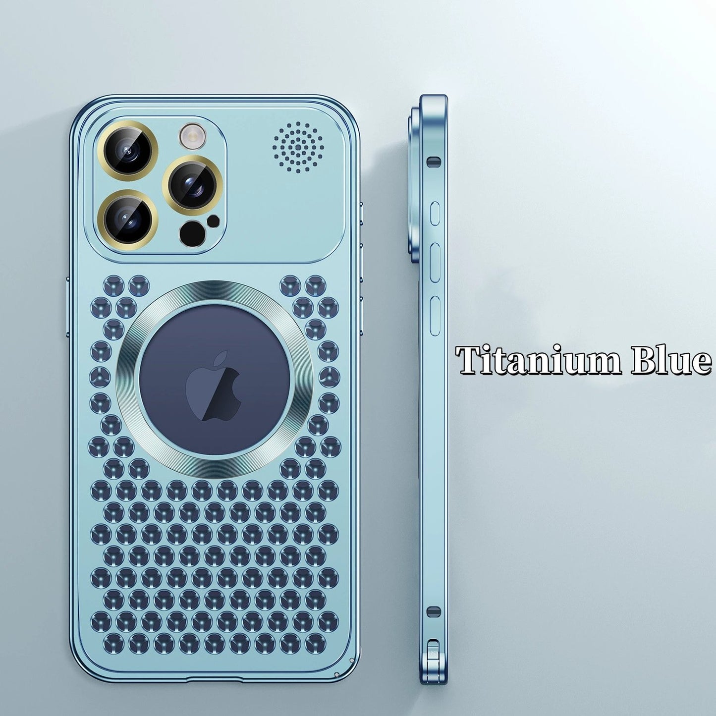 iPhone 17 ProMax Spring Buckle Aromatherapy Metal Hollow Heat Dissipation Phone Case With Lens Film