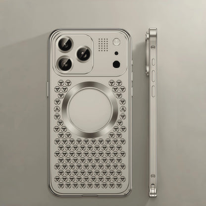 iPhone 17 ProMax Spring Buckle Aromatherapy Metal Hollow Heat Dissipation Phone Case With Lens Film