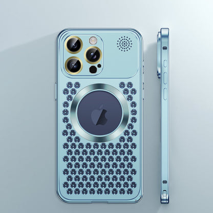 iPhone 17 ProMax Spring Buckle Aromatherapy Metal Hollow Heat Dissipation Phone Case With Lens Film
