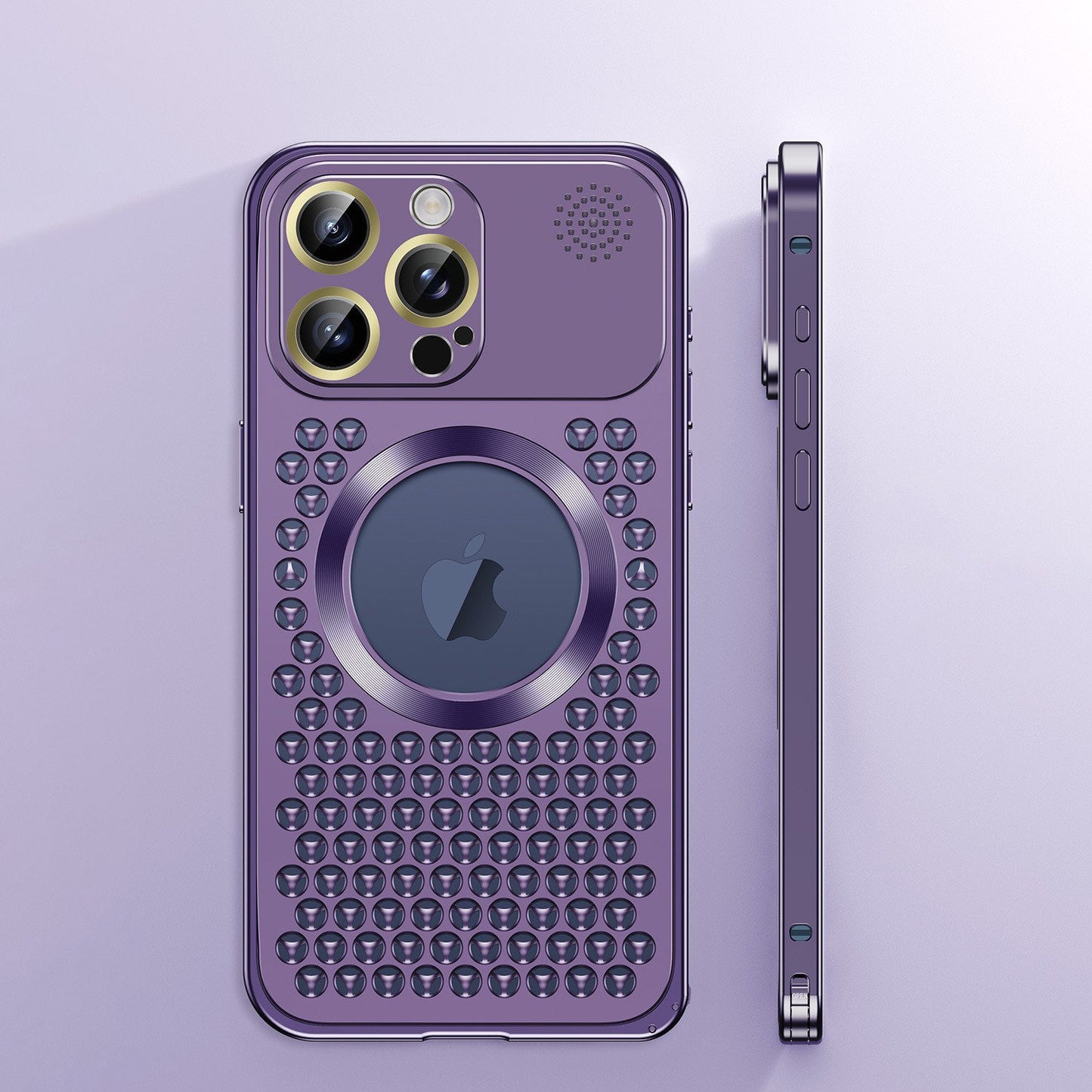 iPhone 17 ProMax Spring Buckle Aromatherapy Metal Hollow Heat Dissipation Phone Case With Lens Film