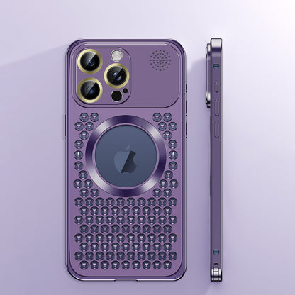 iPhone 17 ProMax Spring Buckle Aromatherapy Metal Hollow Heat Dissipation Phone Case With Lens Film