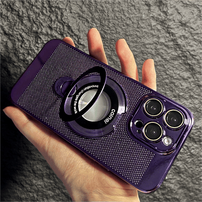 iPhone 17 Series Electroplated Heat Dissipation Phone Case with 360° Rotating Magnetic Bracket