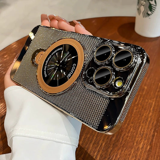 iPhone 17 Series Electroplated Heat Dissipation Phone Case with 360° Rotating Magnetic Bracket